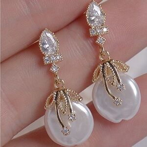 Elegant Gold and White Drop Earrings